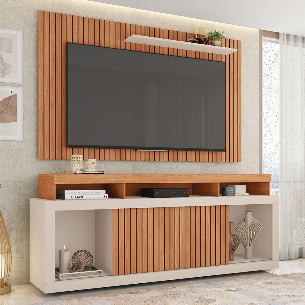 Rack com Painel para TV até 60 Polegadas New Oscar 1.8 Freijó Off White Caemmun