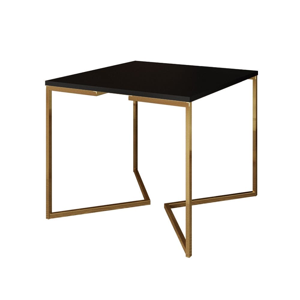 Mesa de Jantar Industrial Quadrada Preta 90cm Base V Dourada