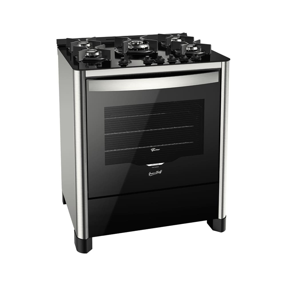 Fogão de Piso a Gás Fischer 5 Bocas Tripla Chama Gran Cheff com Mesa Vidro 26988-59780