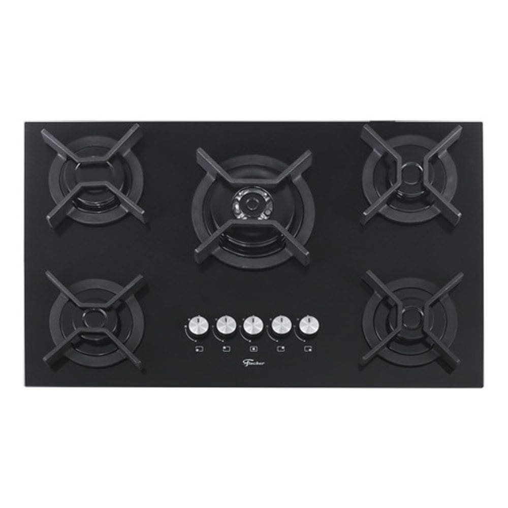 Cooktop A Gás Vidro 5 Bocas Tripla Chama 76,5x48cm - Fischer