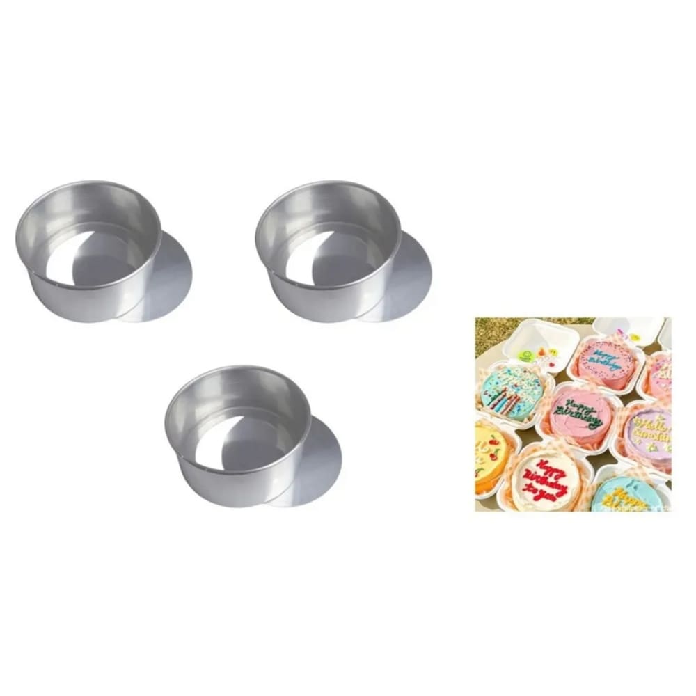Kit 3 Formas Para Bolo Bentô Cake Fundo Falso / Removível
