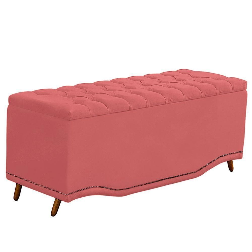 Calçadeira Baú King Size Estofada Maitê Veludo Cor Rose