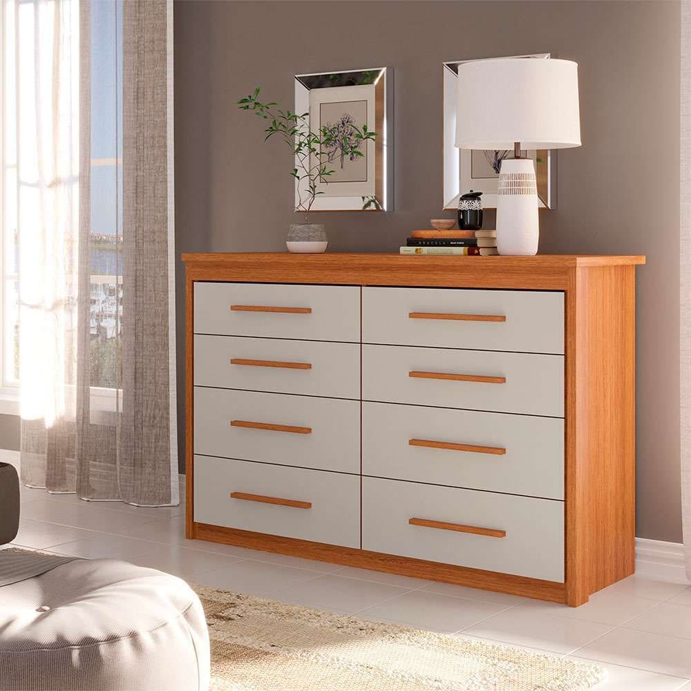 cômoda elegance 8 gv freijó wood e off white
