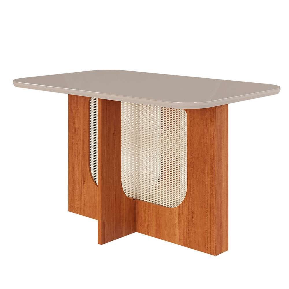 mesa de jantar retangular com tampo de vidro louise cinamomo e off white 130 cm