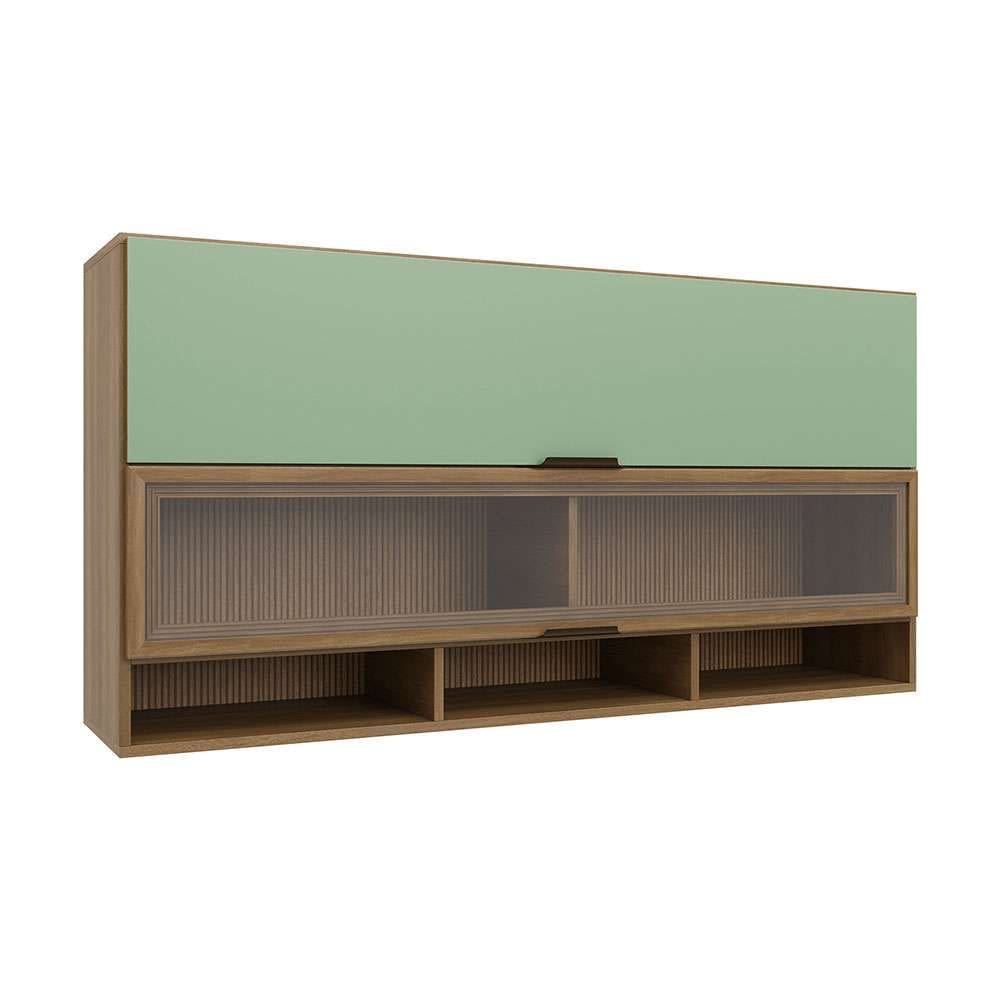 armário aéreo com vidro paris 2 pt nogal e verde