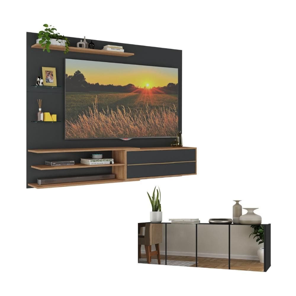 Painel para TV até 65 Polegadas com Aparador 4 Portas com Espelho Multimóveis MP1088