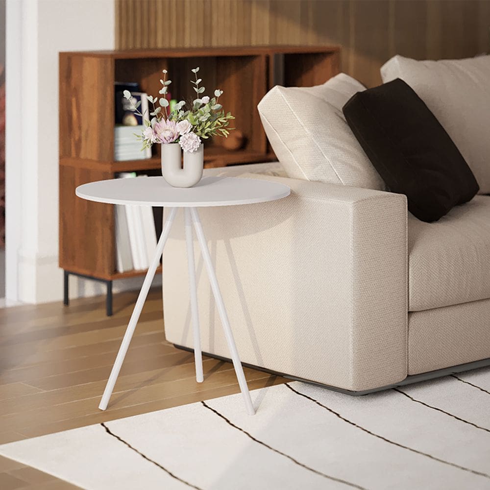 Mesa Lateral Decorativa Gabriela  Redonda Branco - Casa Prime