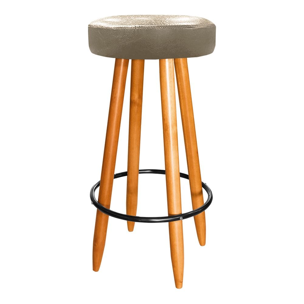 Banqueta Média 75cm Madeira Cozinha Balcão Ilha Courino Bege