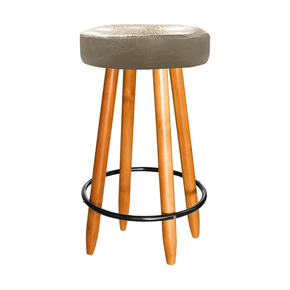 Banqueta Média 60cm Madeira Cozinha Bancada Courino Bege
