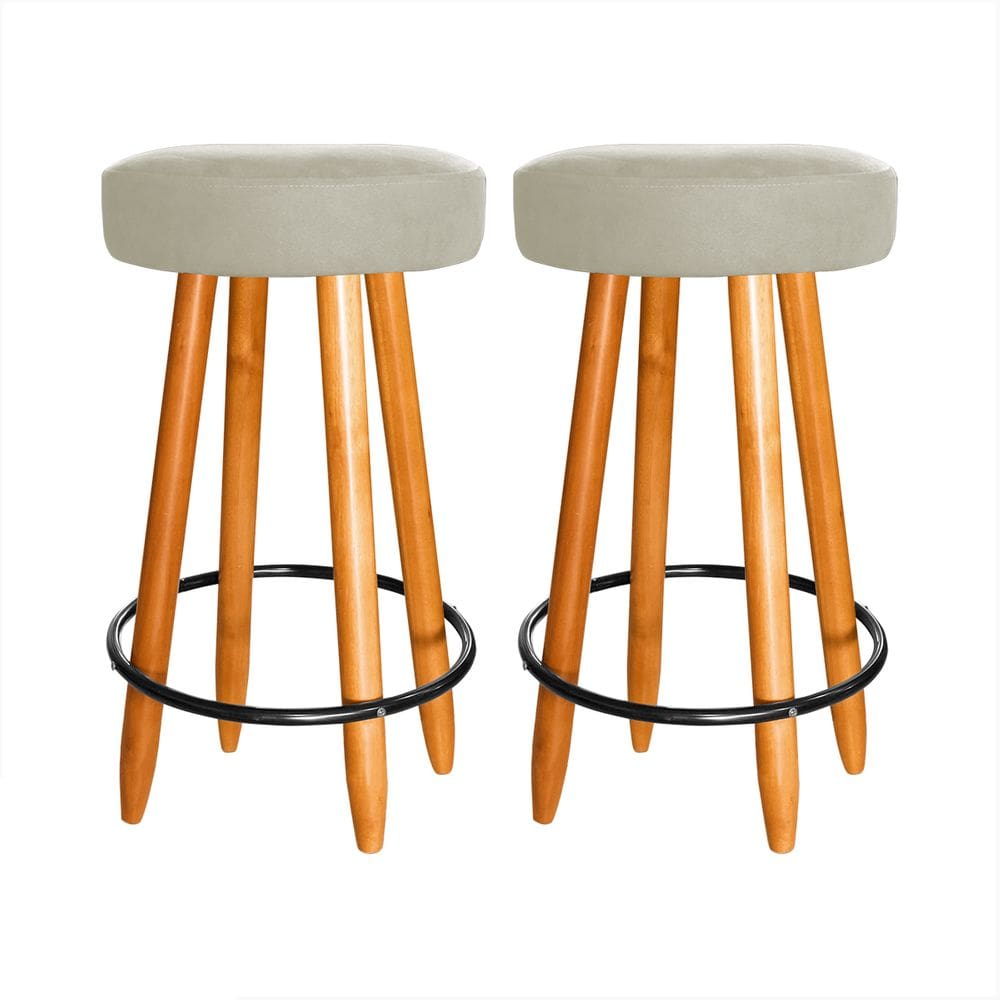 Kit 2 Banqueta 60 cm Altura Madeira Balcão Cozinha Ilha Bege