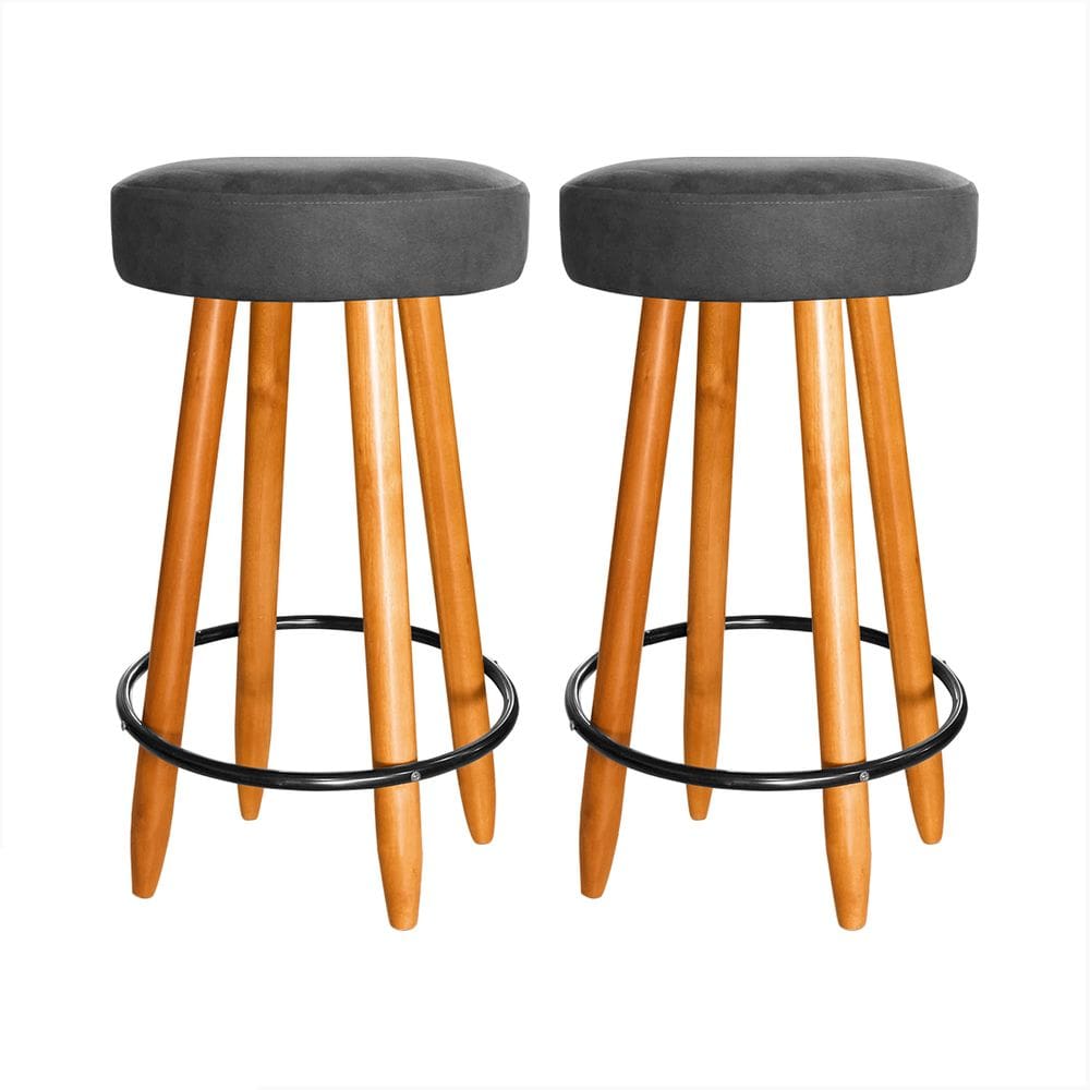 Kit 2 Banquetas Altas 60 cm Cozinha Bistrô Bar Madeira Cinza