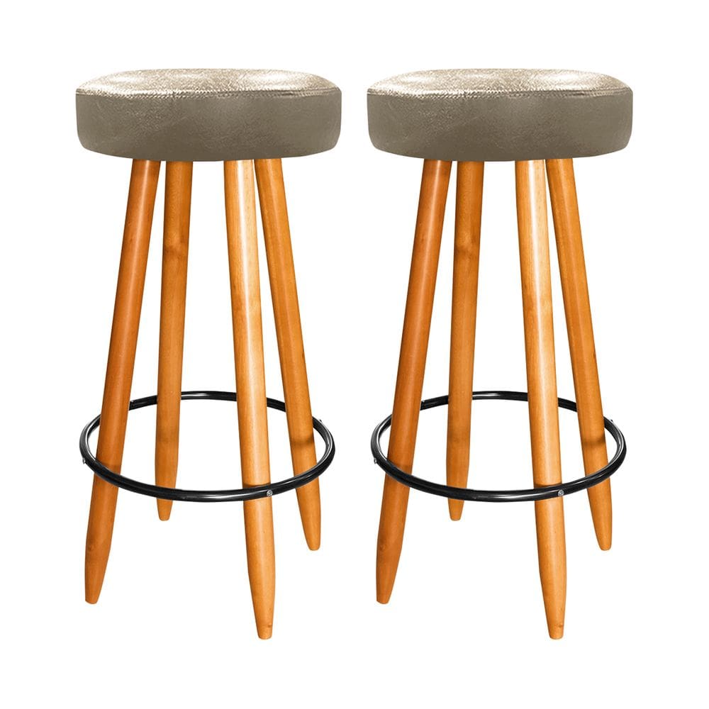 Kit 2 Banqueta 75cm Madeira Cozinha Bar Ilha Courino Bege