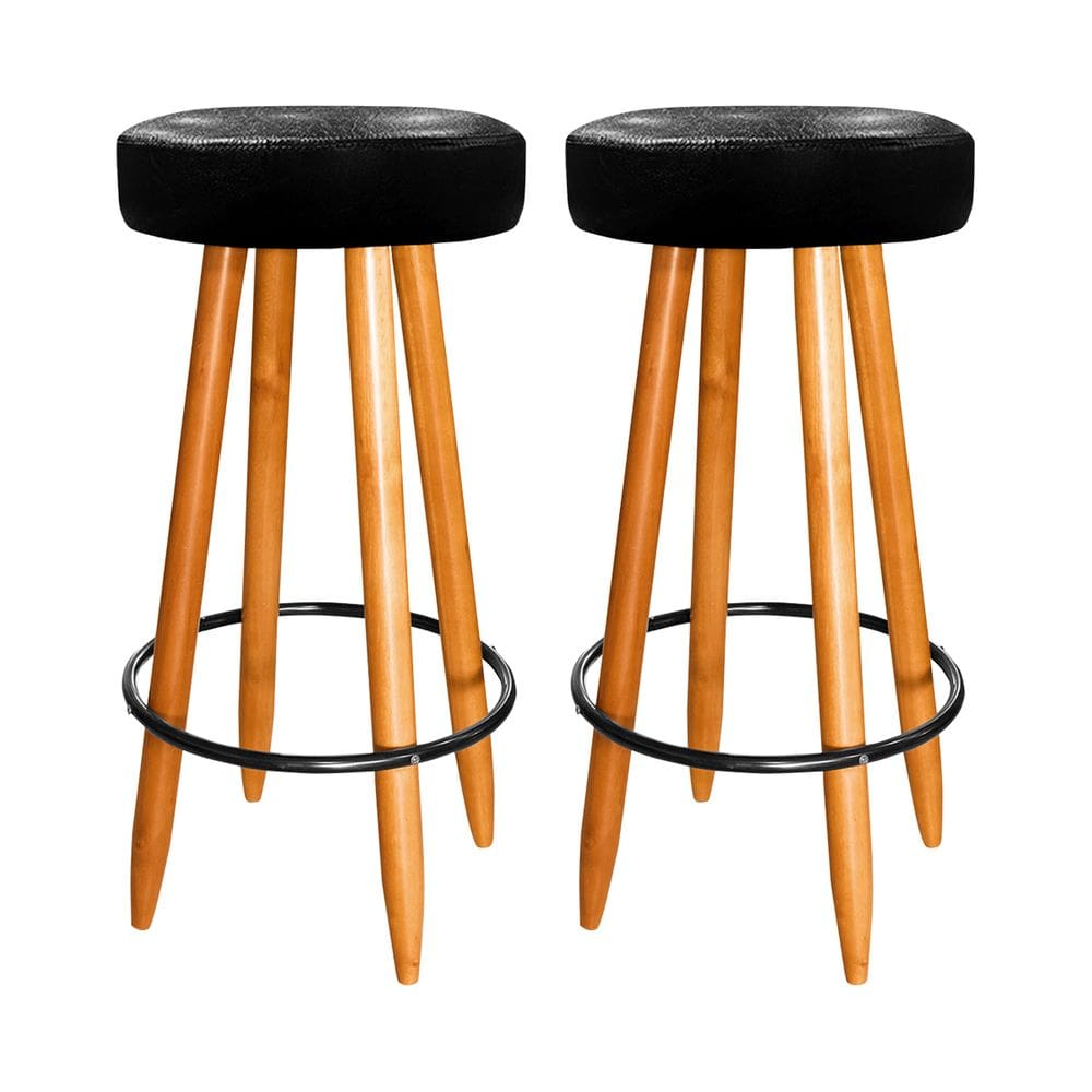 Kit 2 Banqueta 75cm Madeira Cozinha Bar Balcão Courino Preto