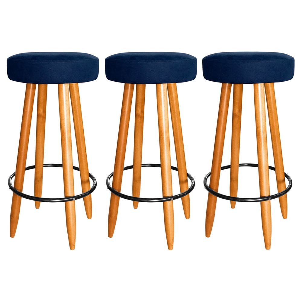 Kit 3 Banqueta Industrial 75cm Alta Cozinha Bar Balcão Azul