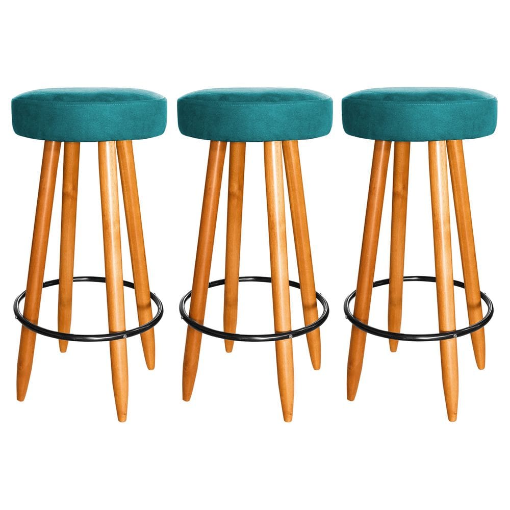 Kit 3 Banqueta Madeira Industrial Balcão Bar Turquesa