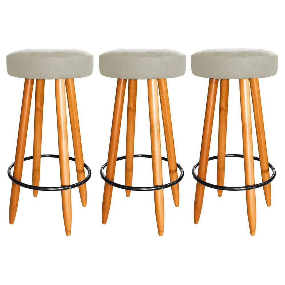 Kit 3 Banqueta Alta Industrial Madeira 75cm Cozinha Bar Bege