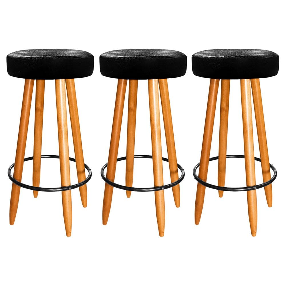 Kit 3 Banqueta Madeira Industrial Bancada Bar Courino Preto