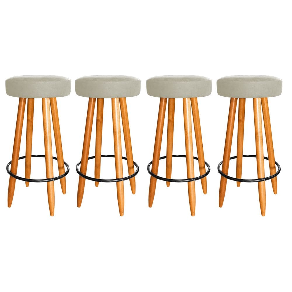 Kit 4 Banqueta Alta Madeira 75cm Bar Cozinha Bistrô Ind Bege