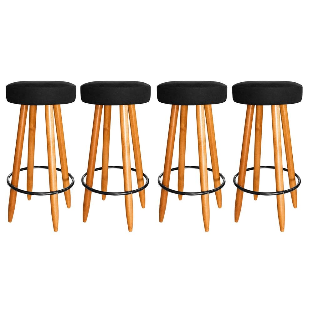 Kit 4 Banqueta Alta Madeira 75cm Para Cozinha Ilha Bar Preto