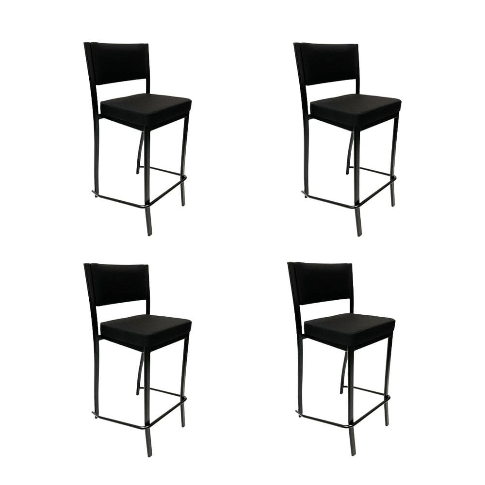 Kit 4 Banquetas para cozinha Empilhável preta assento e encosto estofados em linho cor preto Altura 65cm - Poltronas do Sul
