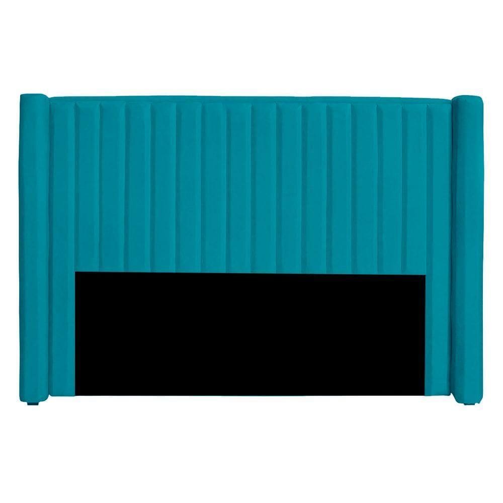 Cabeceira Casal Queen Size Estofada Para Cama Box Alicia Veludo Cor Azul Claro