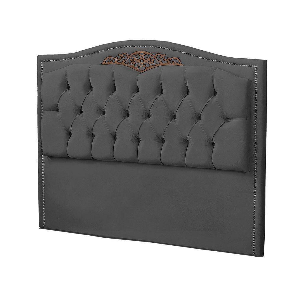 Cabeceira Casal Queen Estofada Para Cama Box Maitê Veludo Cinza Escuro