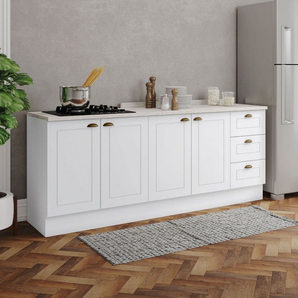 Cozinha Compacta Americana 4 Portas 3 Gavetas 100% Mdf Branco Ce760 - Henn