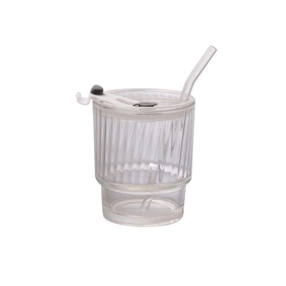 Copo Com Tampa Canudo Vidro Fest 400 Ml Hauskraft