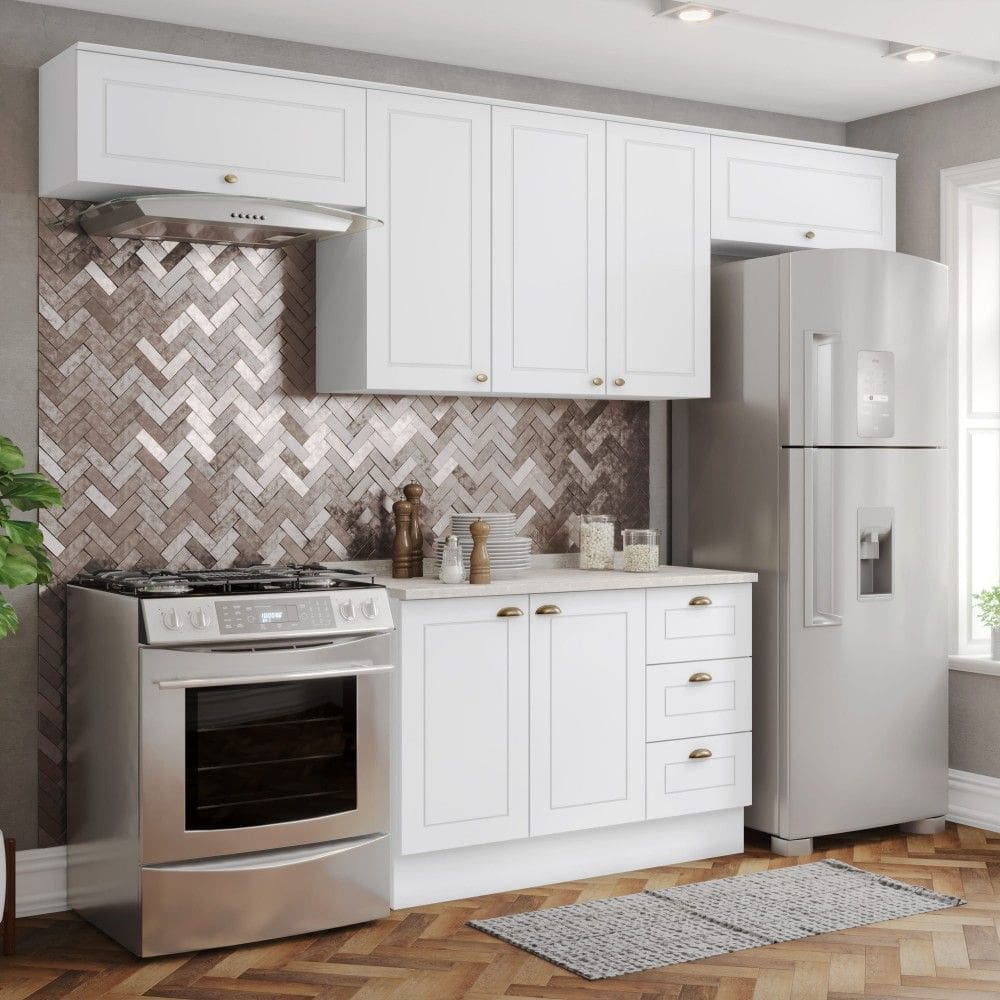 Cozinha Completa Americana 7 Portas 3 Gavetas com Tampo 100% Mdf Branco - Henn