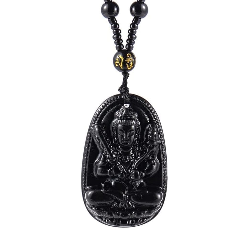 Colar Pingente Buda Equilíbrio Espiritual Relevo Preto 30 cm