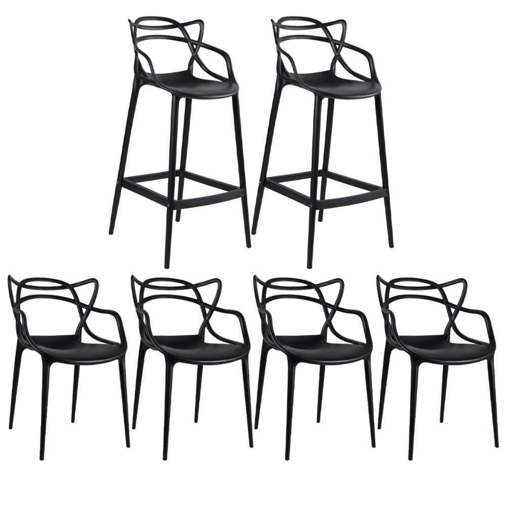 4 Cadeiras + 2 Banquetas Altas Masters Allegra Preto