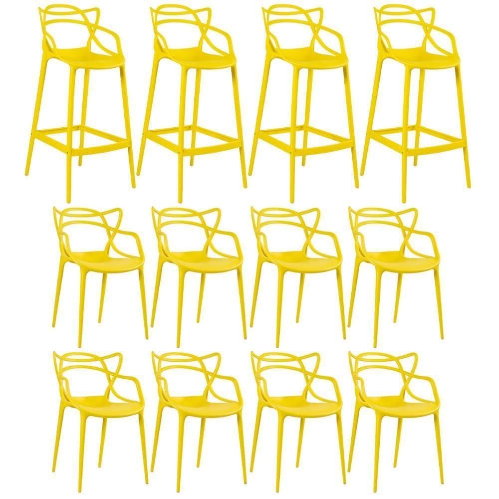 8 Cadeiras + 4 Banquetas Altas Masters Allegra Amarelo