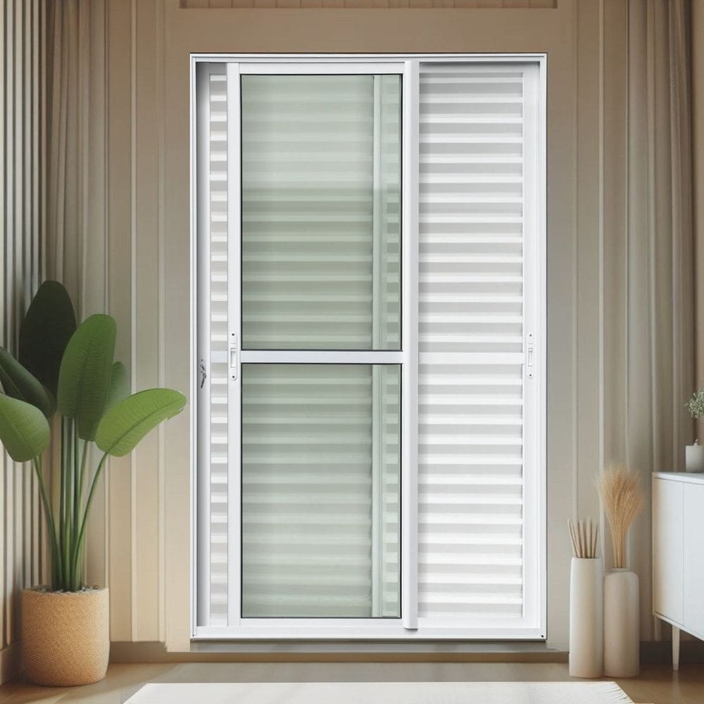 Porta de Correr Venez. 3 Folhas Moveis 210 X 120 Elite com Fechadura Tetra Vidro Liso Branco