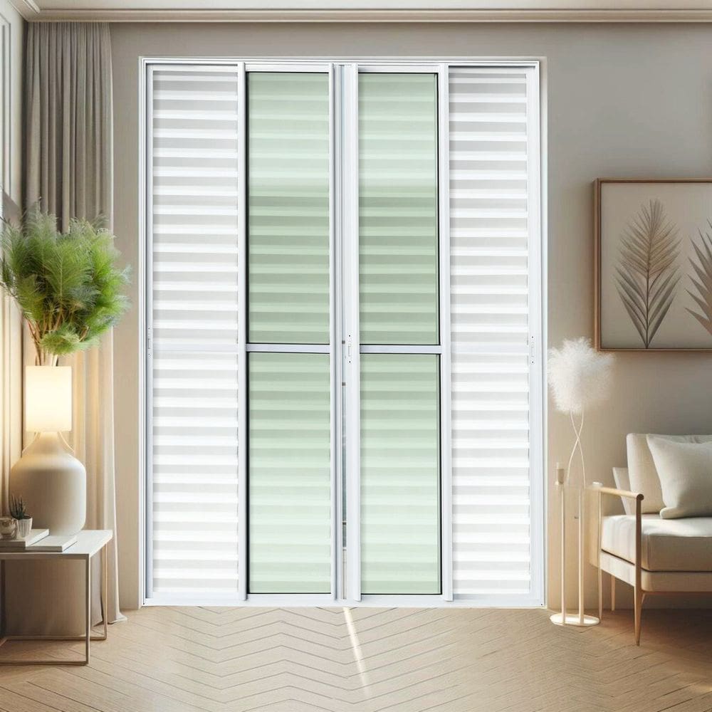 Porta de Correr Venez. 6 Folhas Moveis 210 X 240 Elite com Fecho Automático Vidro Liso Branco