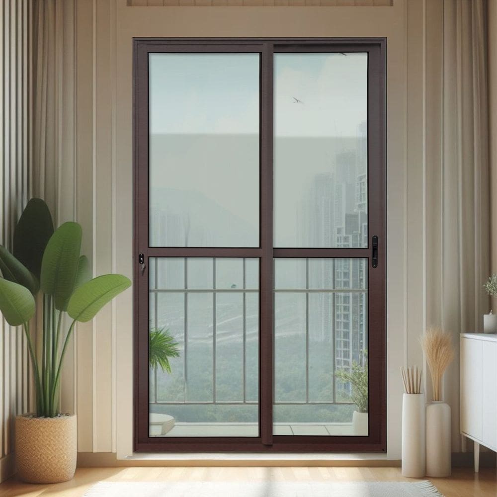 Porta de Correr 2 Folhas Moveis 210 X 120 Elite com Fechadura Tetra Vidro Liso Corten