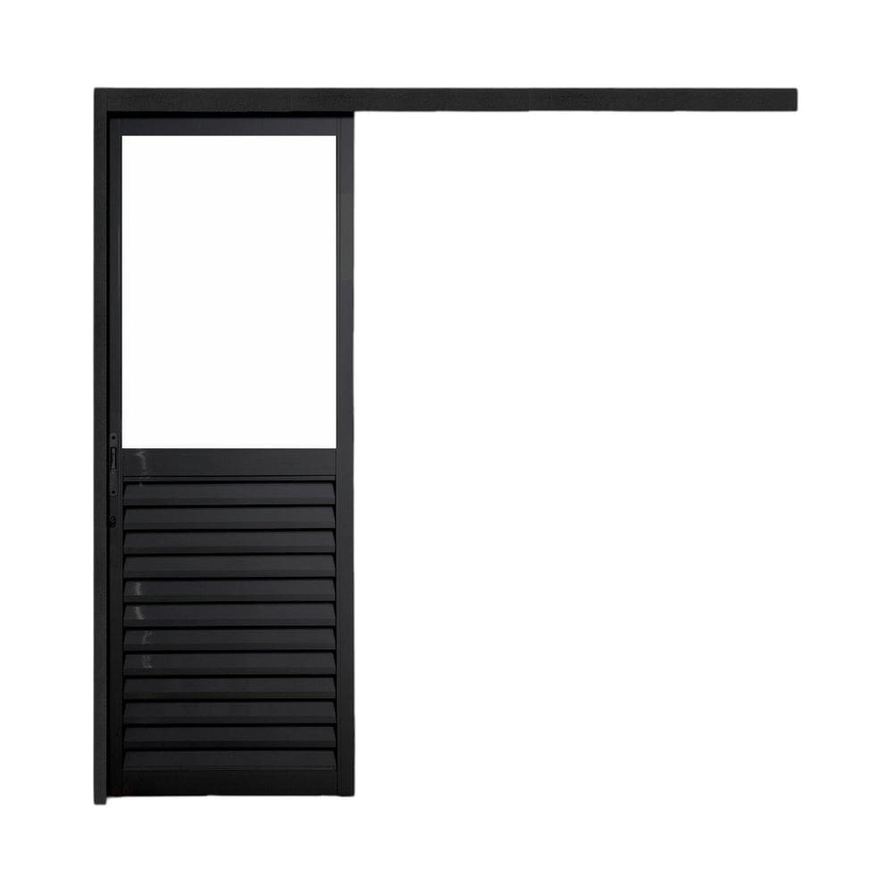 Porta de Correr Veneziana de Aluminio 215x80cm com Vidro Mini Boreal Preto