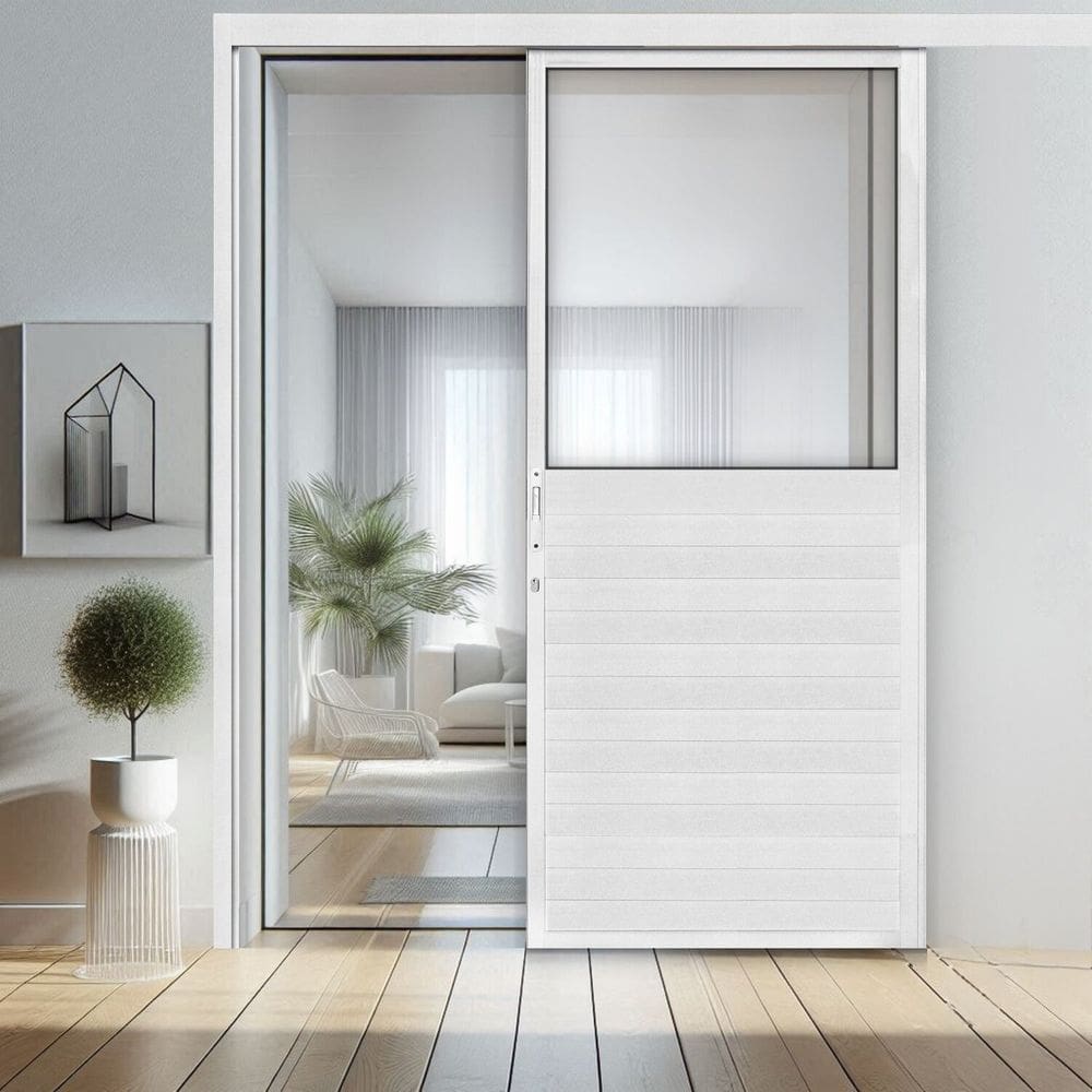 Porta de Correr Lambri de Aluminio 215x90cm com Vidro Mini Borel Branco