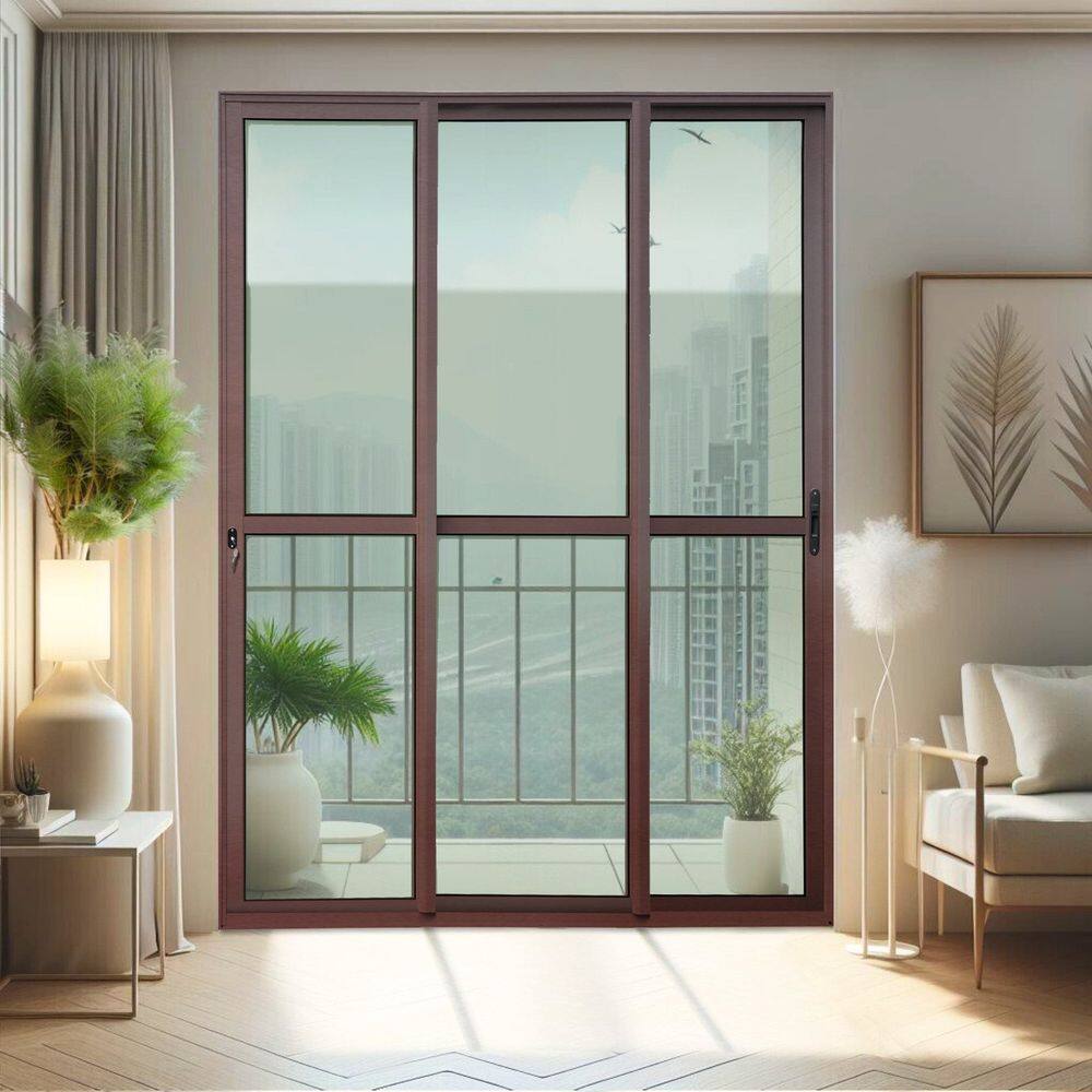 Porta de Correr 3 Folhas Moveis Sequenciais 210 X 200 Elite com Fechadura Tetra Vidro Liso Corten