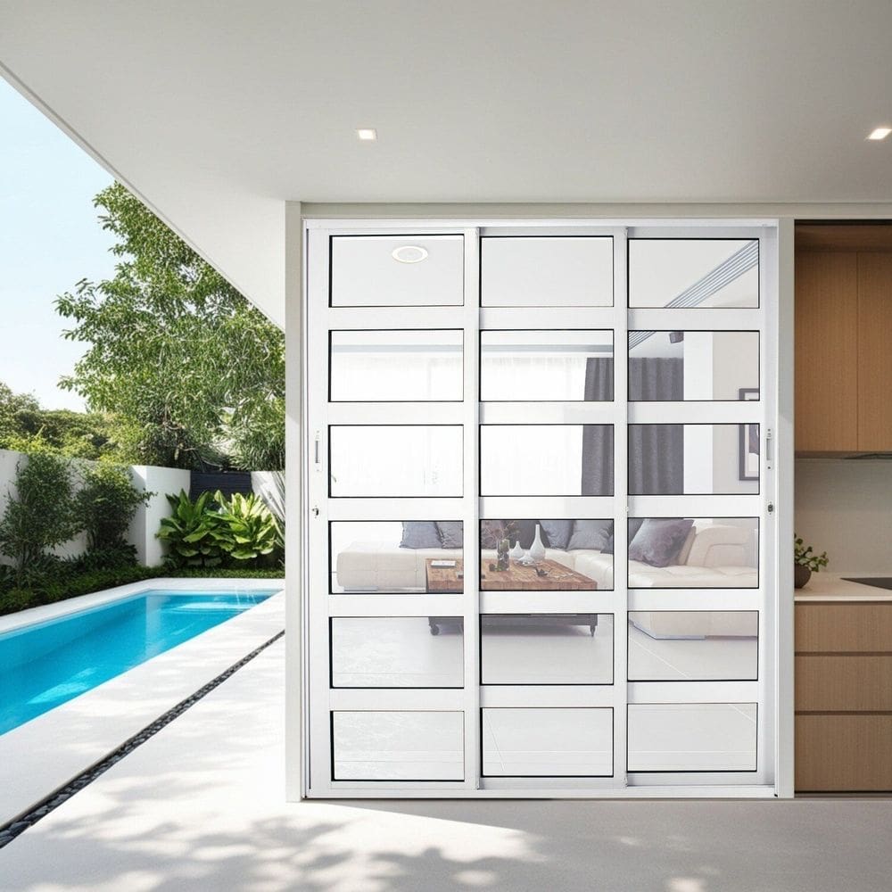 Porta de Correr de Aluminio 210x150cm 3 Folhas Moveis Branco