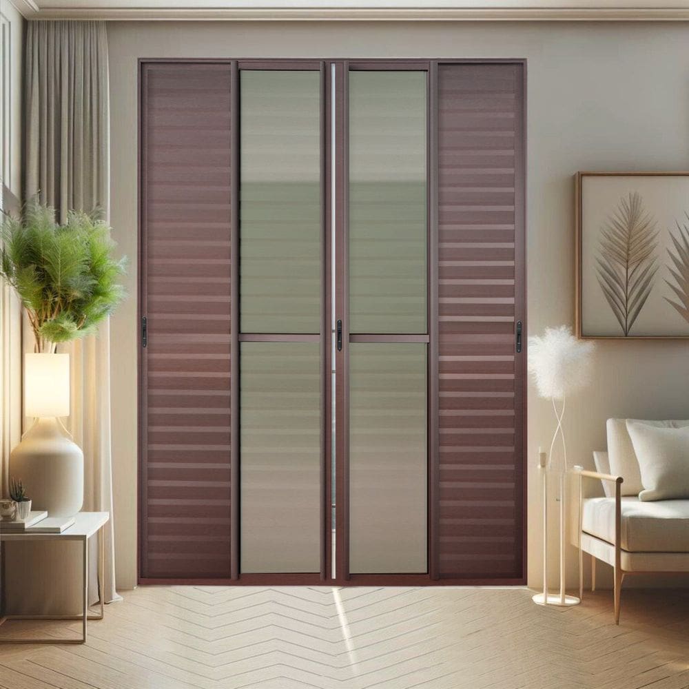 Porta de Correr Venez. 6 Folhas Moveis 210 X 240 Elite com Fecho Automático Vidro Liso Corten