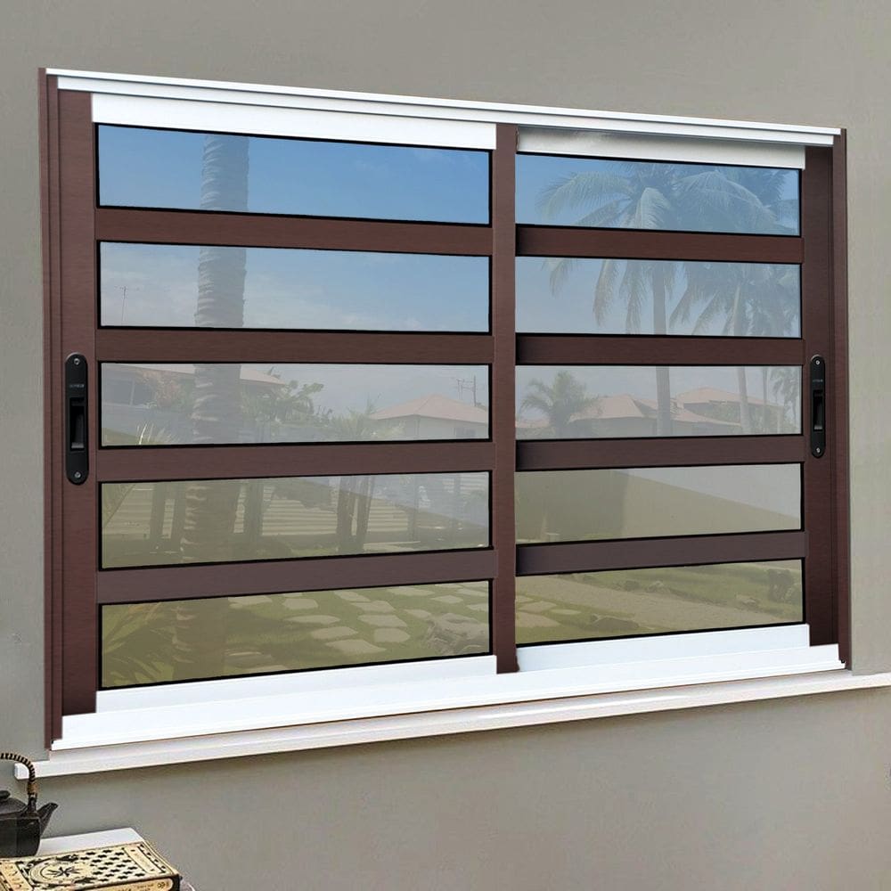 Janela Elite com Travessas 2 Folhas Moveis 120 X 200 Vidro Reflex Mix Corten