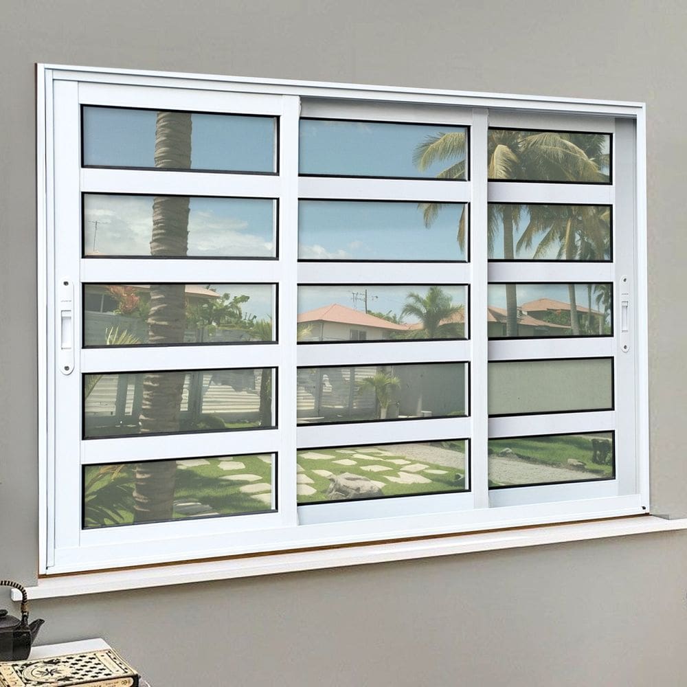Janela Elite com Travessas 3 Folhas Moveis Sequenciais 100 X 240 Vidro Liso Branco
