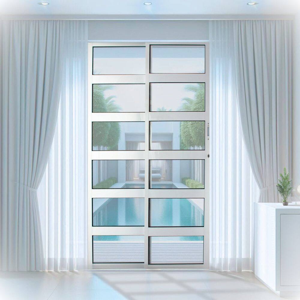 Porta de Correr de Aluminio 210x120cm 2 Folhas Moveis e 1 Folha Fixa Branco