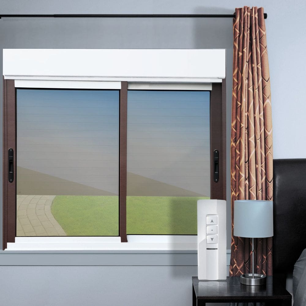 Janela Elite 2 Folhas Moveis com Persiana Integrada Correr com Motor e Controle Remoto 140 X 200 Vidro Reflex Mix Corten