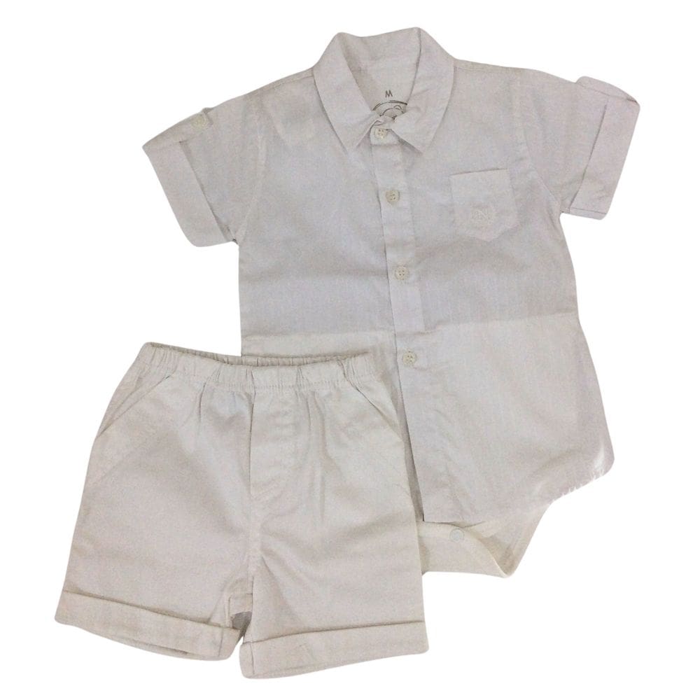 Conjunto Body camisa+short Batizado Noruega off white
