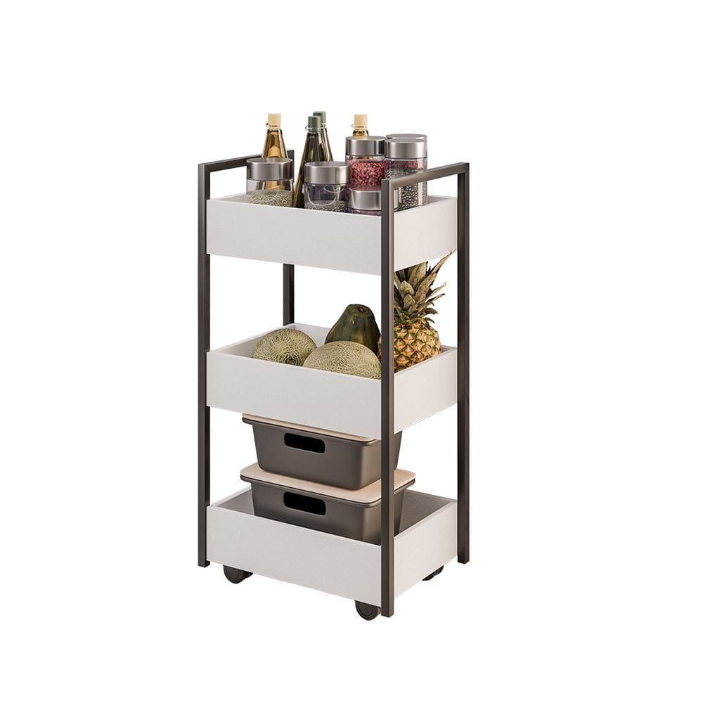 Carrinho Gourmet Auxiliar para Cozinha 3 Prateleiras Zane Branco/Preto M12 - D`Rossi