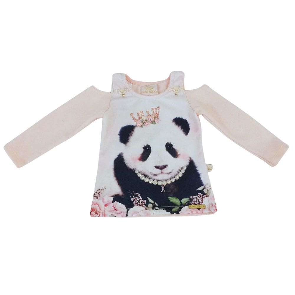 Blusa manga longa infantil fem com brilho Kikixodó Panda