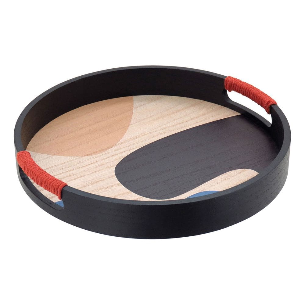 BANDEJA REDONDO MDF 4x30x30cm PRETO DECORATIVO PARA SERVIR