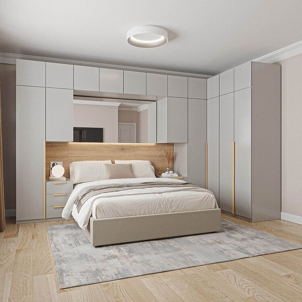 Guarda-roupa Modulado de Canto 12 Peças 17 Portas 2 Mesas de Cabeceira Jade Cabecasa Madeiramadeira Cinza Urbano