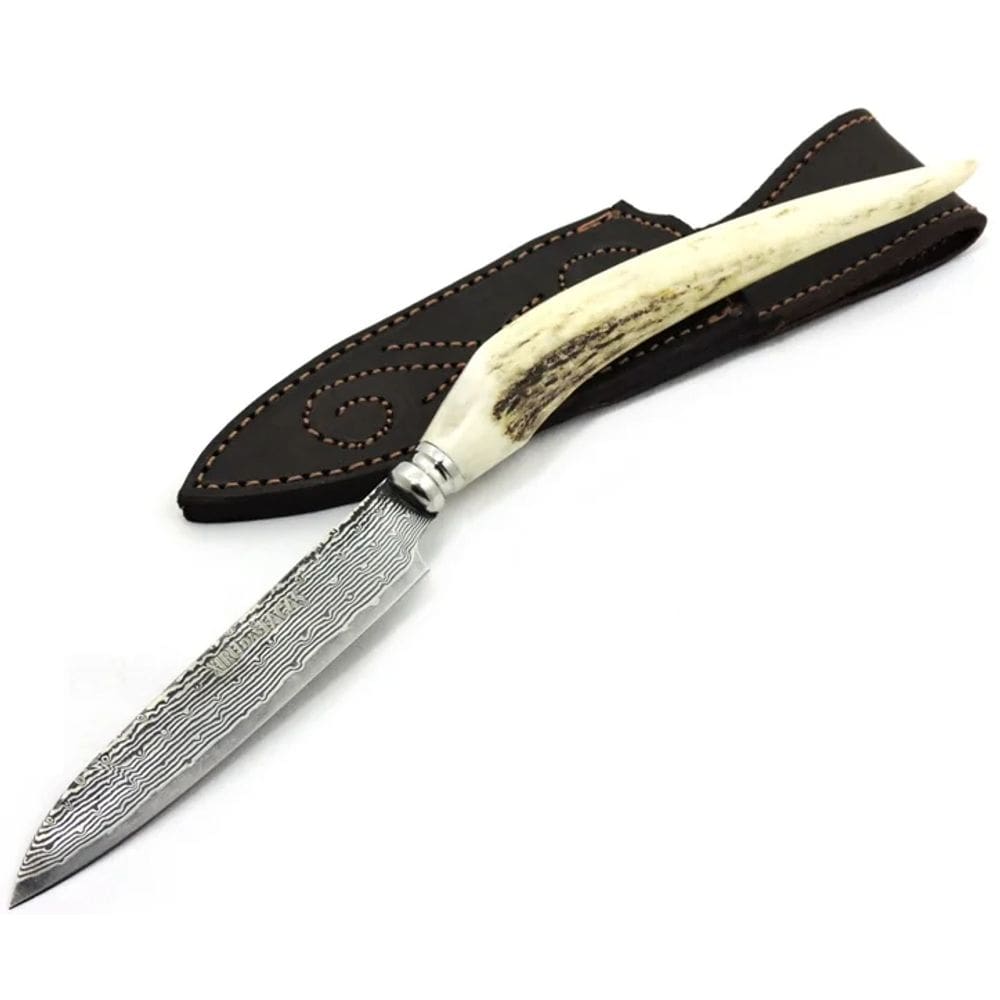 Faca Artesanal Aço Damasco 280 Camadas C/ Bainha Lâm 10 cm.